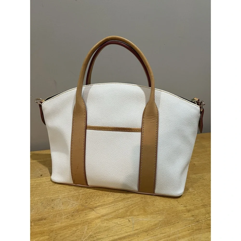 Dooney & Bourke White Madeline Satchel Bag with Leather Trim ‎ No Strap Included